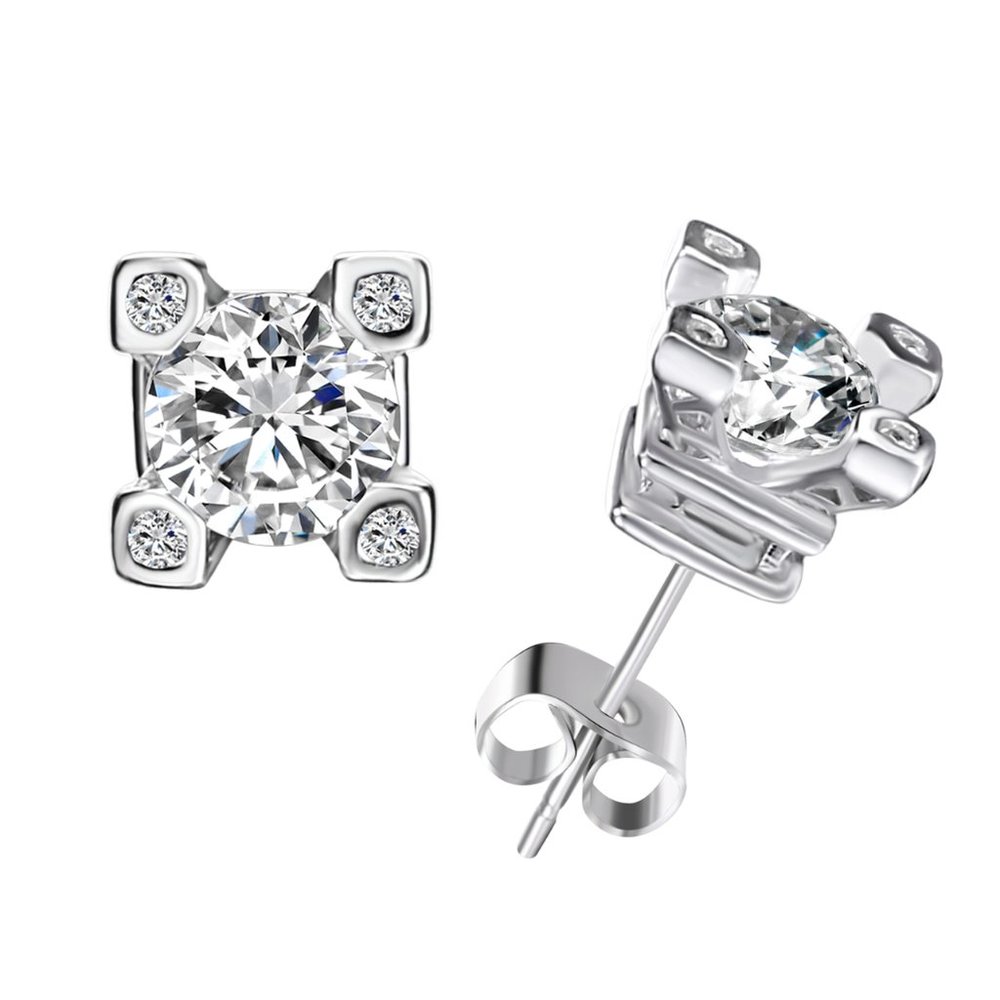 2-CTW Fancy 4 Prong Stud Earrings Made with Swarovski Crystals - Picture 4 of 5